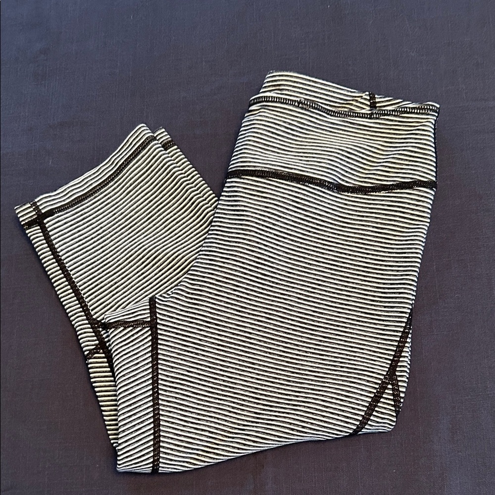 Zella Black and White Striped Live In Capri Leggings